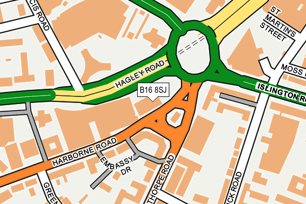 B16 8SJ map - OS OpenMap – Local (Ordnance Survey)