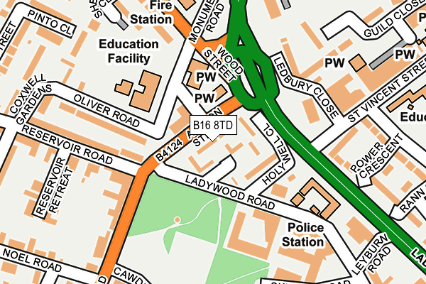 B16 8TD map - OS OpenMap – Local (Ordnance Survey)