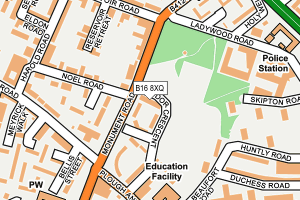 B16 8XQ map - OS OpenMap – Local (Ordnance Survey)
