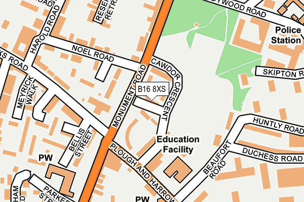 B16 8XS map - OS OpenMap – Local (Ordnance Survey)