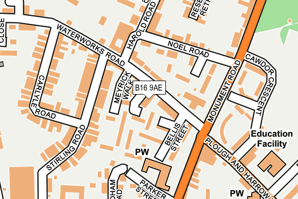 B16 9AE map - OS OpenMap – Local (Ordnance Survey)