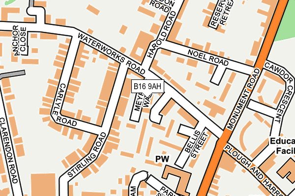 B16 9AH map - OS OpenMap – Local (Ordnance Survey)
