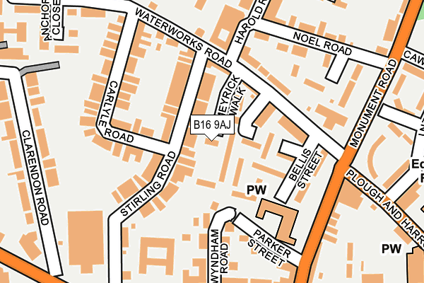 B16 9AJ map - OS OpenMap – Local (Ordnance Survey)