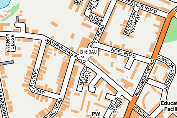 B16 9AU map - OS OpenMap – Local (Ordnance Survey)