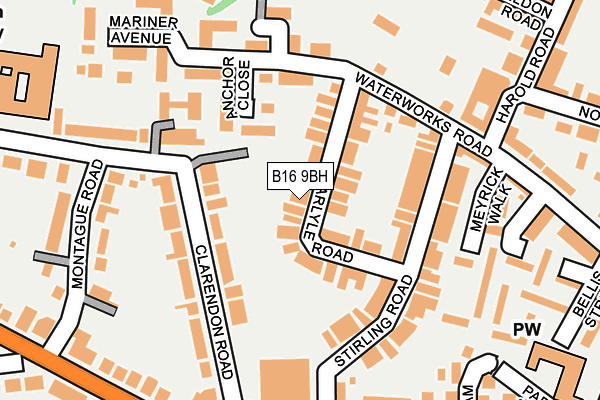 B16 9BH map - OS OpenMap – Local (Ordnance Survey)
