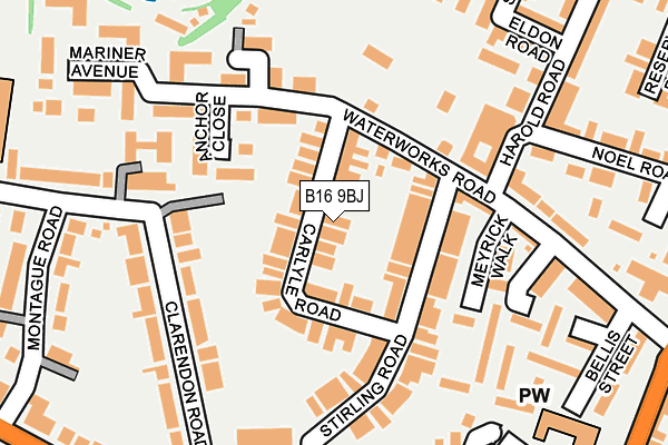 B16 9BJ map - OS OpenMap – Local (Ordnance Survey)