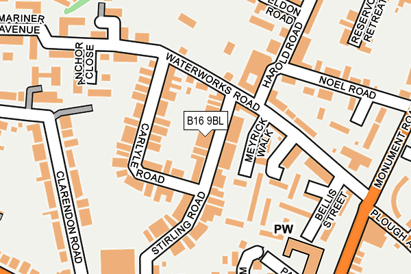 B16 9BL map - OS OpenMap – Local (Ordnance Survey)