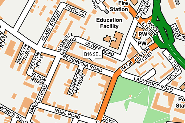 B16 9EL map - OS OpenMap – Local (Ordnance Survey)