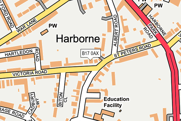 B17 0AX map - OS OpenMap – Local (Ordnance Survey)