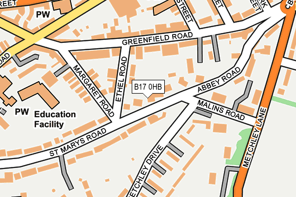 B17 0HB map - OS OpenMap – Local (Ordnance Survey)