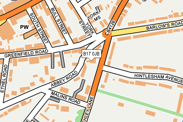 B17 0JB map - OS OpenMap – Local (Ordnance Survey)