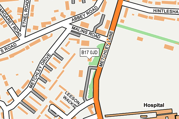 B17 0JD map - OS OpenMap – Local (Ordnance Survey)