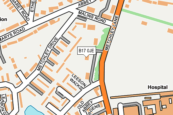 B17 0JE map - OS OpenMap – Local (Ordnance Survey)