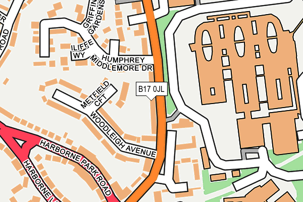 B17 0JL map - OS OpenMap – Local (Ordnance Survey)