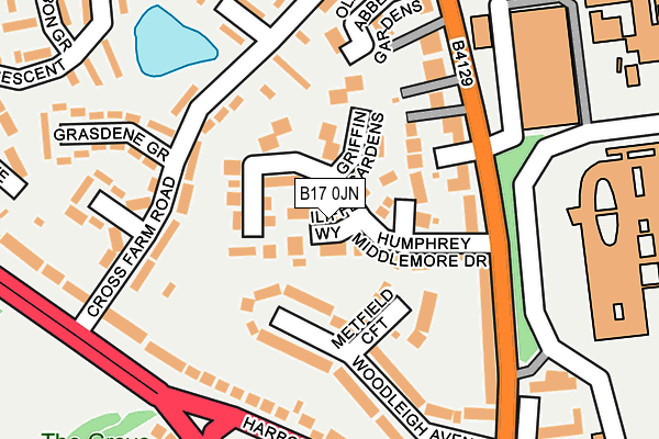 B17 0JN map - OS OpenMap – Local (Ordnance Survey)