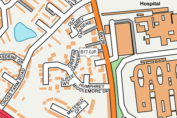 B17 0JP map - OS OpenMap – Local (Ordnance Survey)