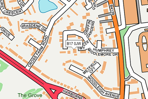 B17 0JW map - OS OpenMap – Local (Ordnance Survey)