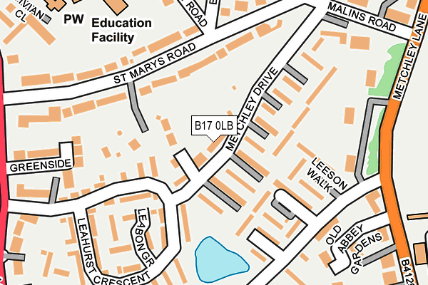 B17 0LB map - OS OpenMap – Local (Ordnance Survey)