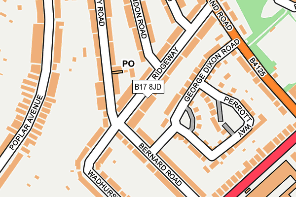 B17 8JD map - OS OpenMap – Local (Ordnance Survey)