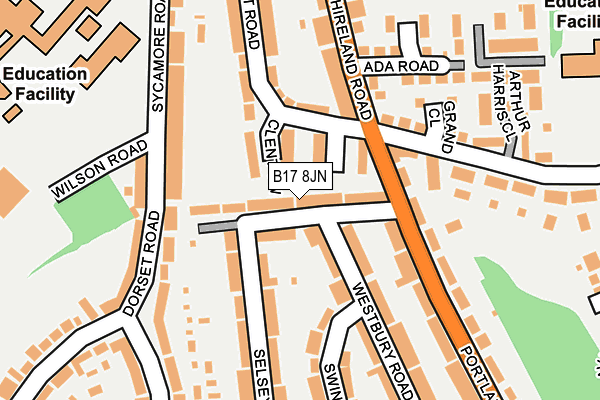 B17 8JN map - OS OpenMap – Local (Ordnance Survey)