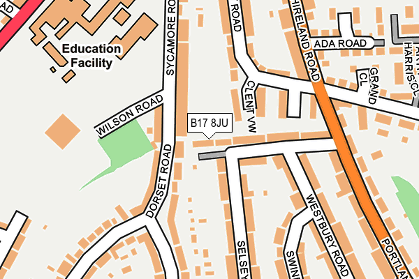 B17 8JU map - OS OpenMap – Local (Ordnance Survey)