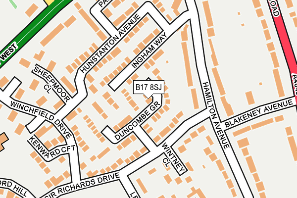 B17 8SJ map - OS OpenMap – Local (Ordnance Survey)