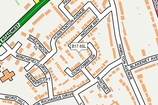 B17 8SL map - OS OpenMap – Local (Ordnance Survey)
