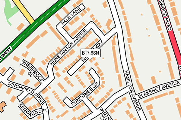 B17 8SN map - OS OpenMap – Local (Ordnance Survey)