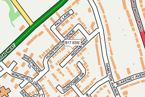 B17 8SW map - OS OpenMap – Local (Ordnance Survey)