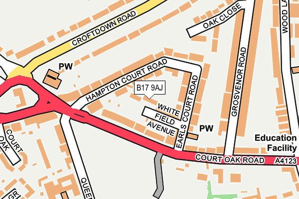 B17 9AJ map - OS OpenMap – Local (Ordnance Survey)