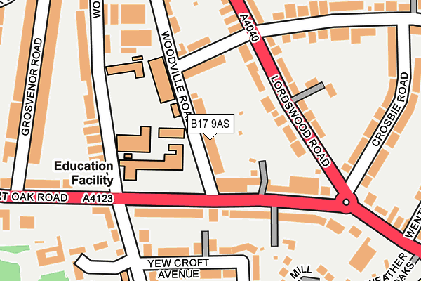 B17 9AS map - OS OpenMap – Local (Ordnance Survey)