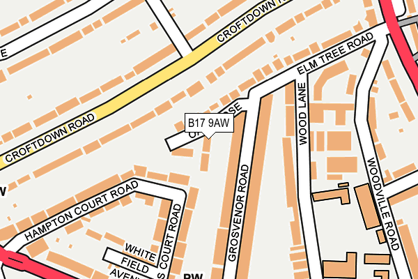 B17 9AW map - OS OpenMap – Local (Ordnance Survey)