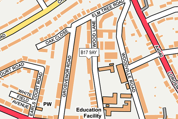 B17 9AY map - OS OpenMap – Local (Ordnance Survey)