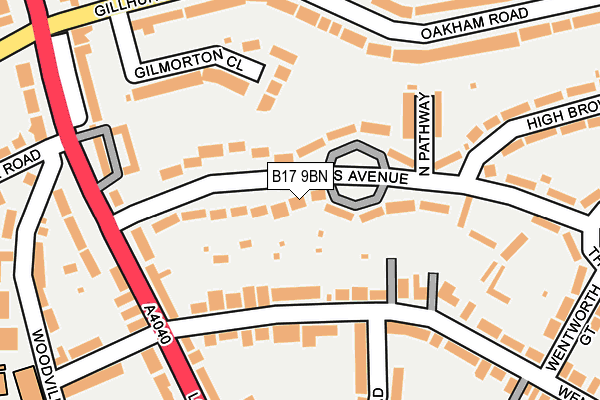 B17 9BN map - OS OpenMap – Local (Ordnance Survey)