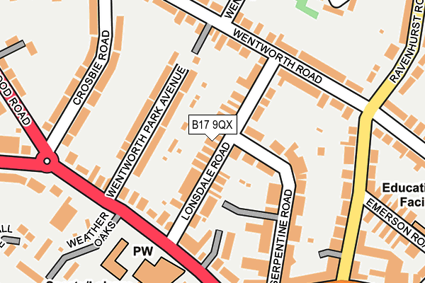 B17 9QX map - OS OpenMap – Local (Ordnance Survey)