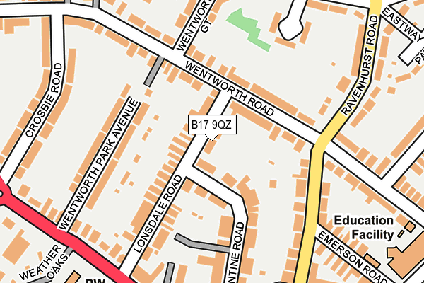 B17 9QZ map - OS OpenMap – Local (Ordnance Survey)