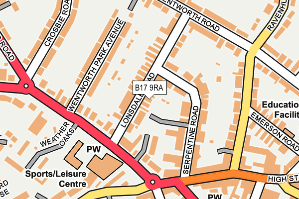 B17 9RA map - OS OpenMap – Local (Ordnance Survey)