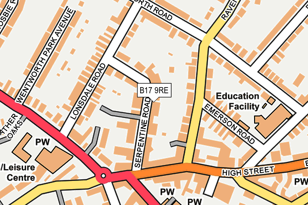 B17 9RE map - OS OpenMap – Local (Ordnance Survey)