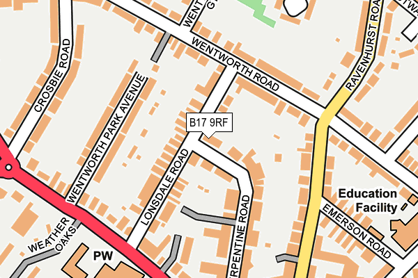 B17 9RF map - OS OpenMap – Local (Ordnance Survey)