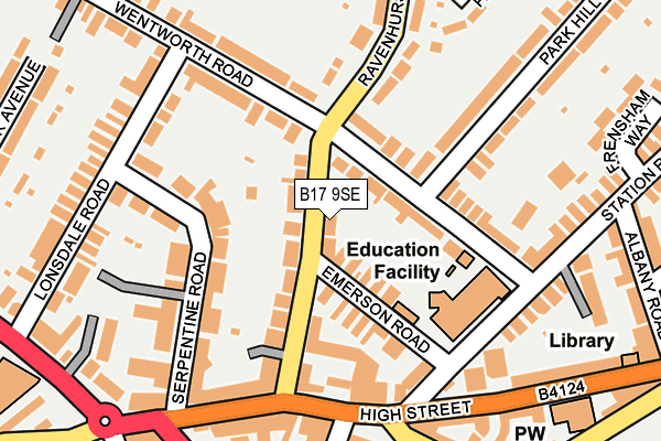 B17 9SE map - OS OpenMap – Local (Ordnance Survey)