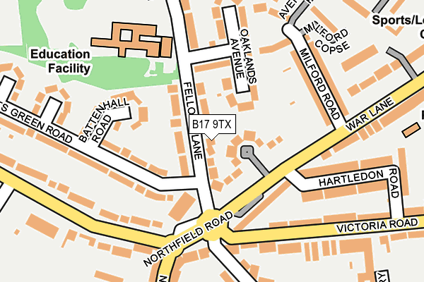 B17 9TX map - OS OpenMap – Local (Ordnance Survey)