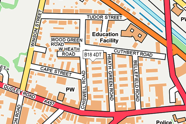 B18 4DT map - OS OpenMap – Local (Ordnance Survey)