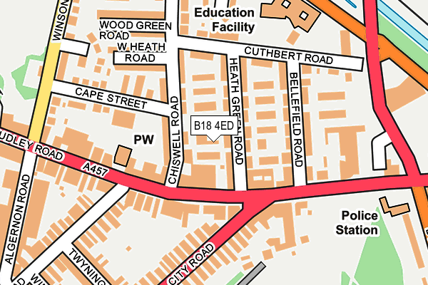 B18 4ED map - OS OpenMap – Local (Ordnance Survey)