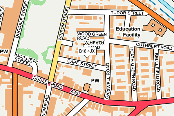 B18 4JX map - OS OpenMap – Local (Ordnance Survey)