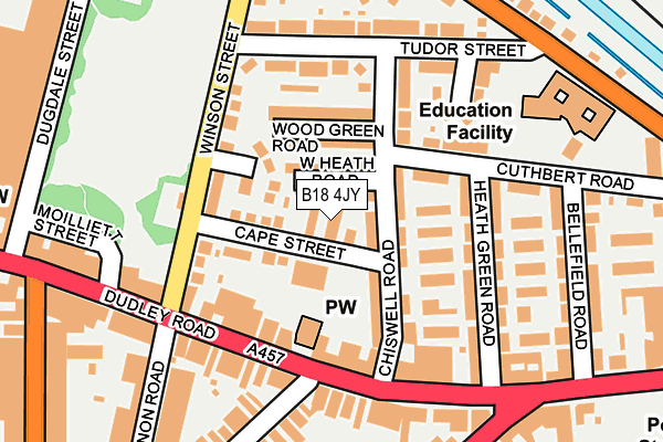B18 4JY map - OS OpenMap – Local (Ordnance Survey)