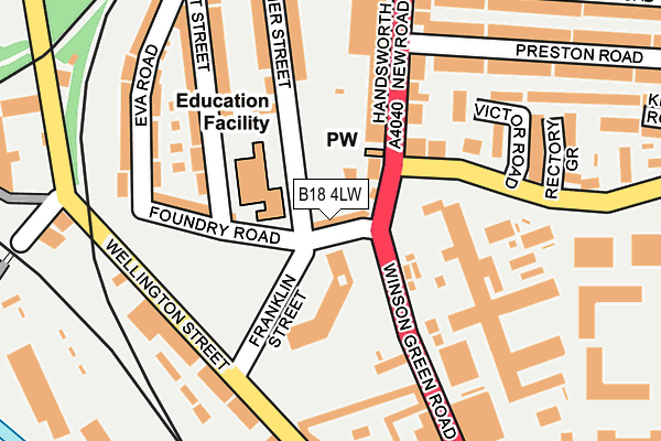 B18 4LW map - OS OpenMap – Local (Ordnance Survey)