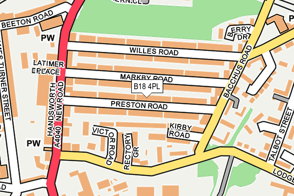 B18 4PL map - OS OpenMap – Local (Ordnance Survey)