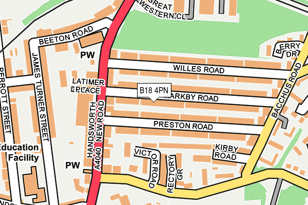 B18 4PN map - OS OpenMap – Local (Ordnance Survey)