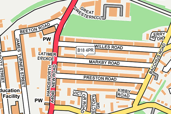 B18 4PR map - OS OpenMap – Local (Ordnance Survey)