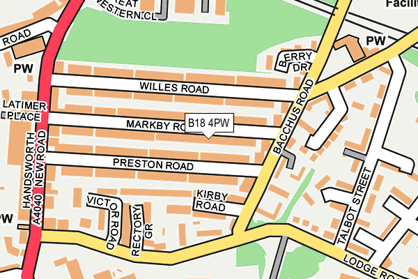 B18 4PW map - OS OpenMap – Local (Ordnance Survey)